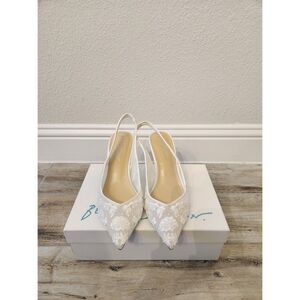 Betsey Johnson White Lace Beaded Slingback Heels | Bridal Wedding Shoes | 8.5